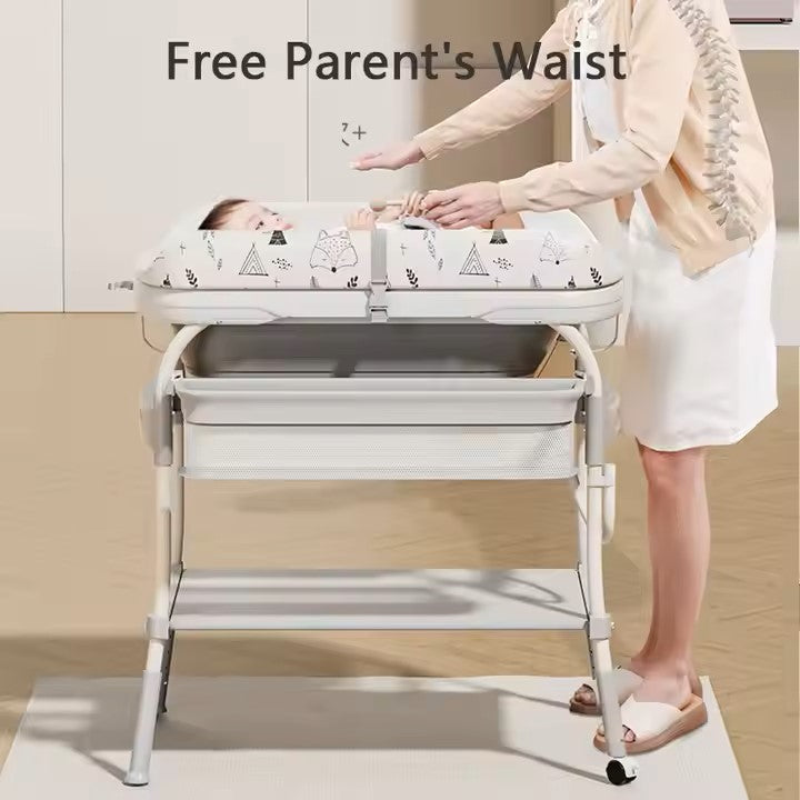 2-in-1 Baby Bath & Changing Table - Foldable with Storage Racks