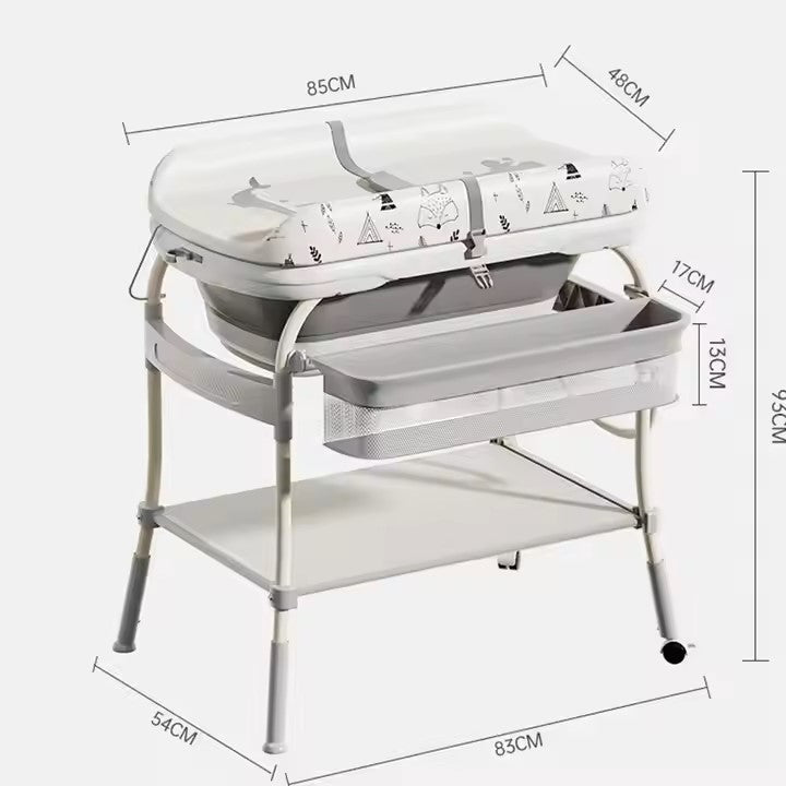 2-in-1 Baby Bath & Changing Table - Foldable with Storage Racks