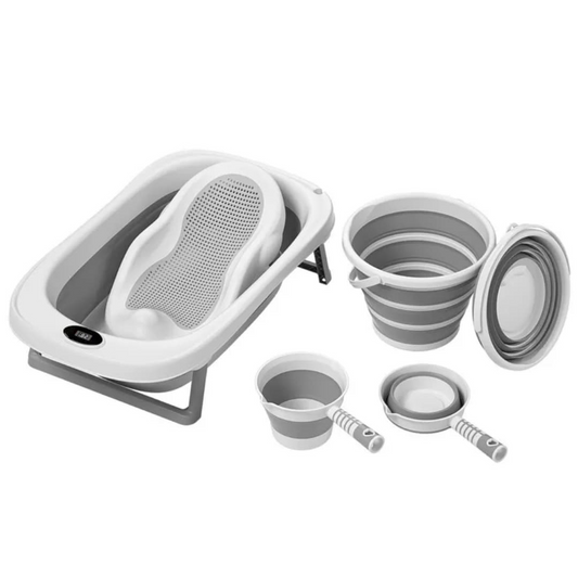 5-in-1 Foldable Baby Bath Set - Collapsible Tub, Basin & Water Scoops