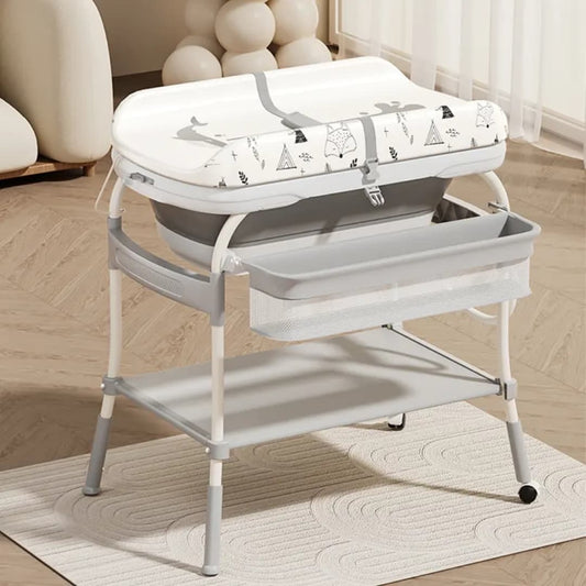2-in-1 Baby Bath & Changing Table - Foldable with Storage Racks