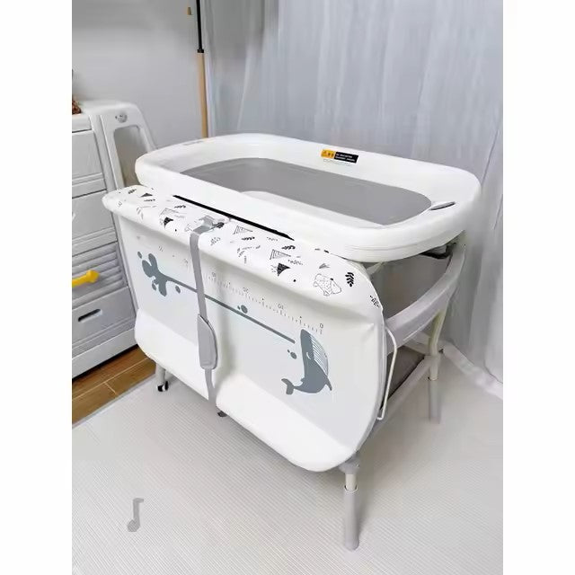 2-in-1 Baby Bath & Changing Table - Foldable with Storage Racks