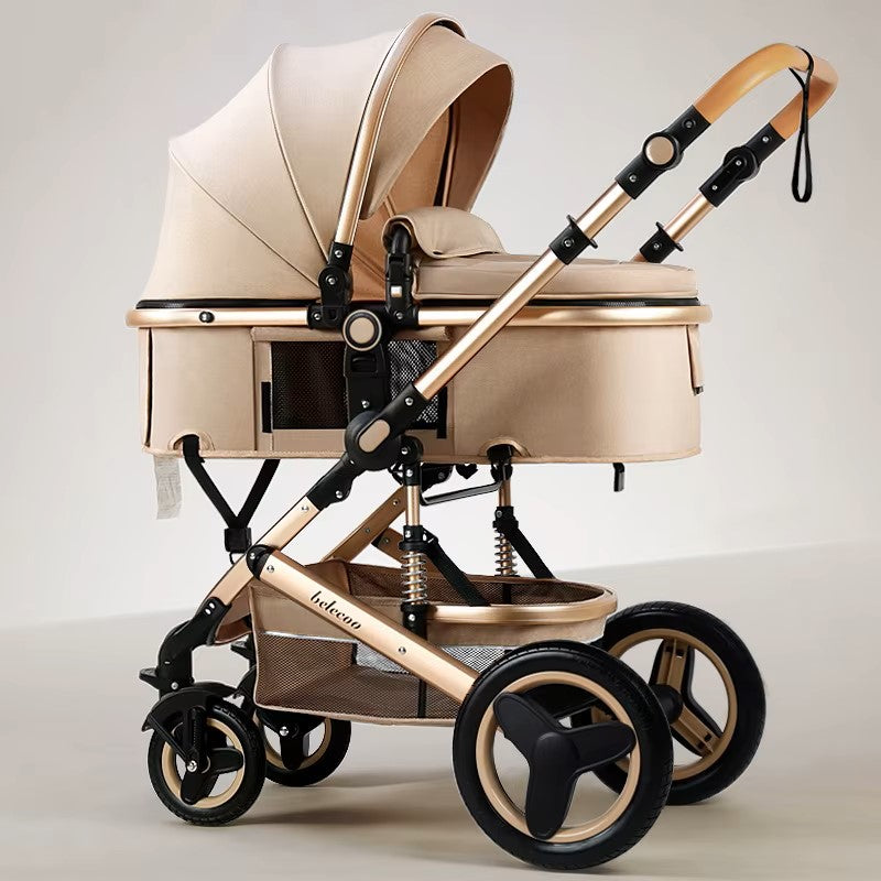 Luxury 2-in-1 Belecoo Baby Stroller - Convertible, Foldable & Reversible Pram with Shock Absorption